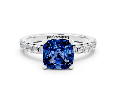 White gold Cushion Cut Solitaire Pave Diamond Engagement Ring with Four-Prong Setting_12