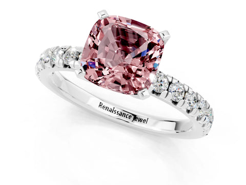 White gold Cushion Cut Solitaire Pave Diamond Engagement Ring with Four-Prong Setting_13