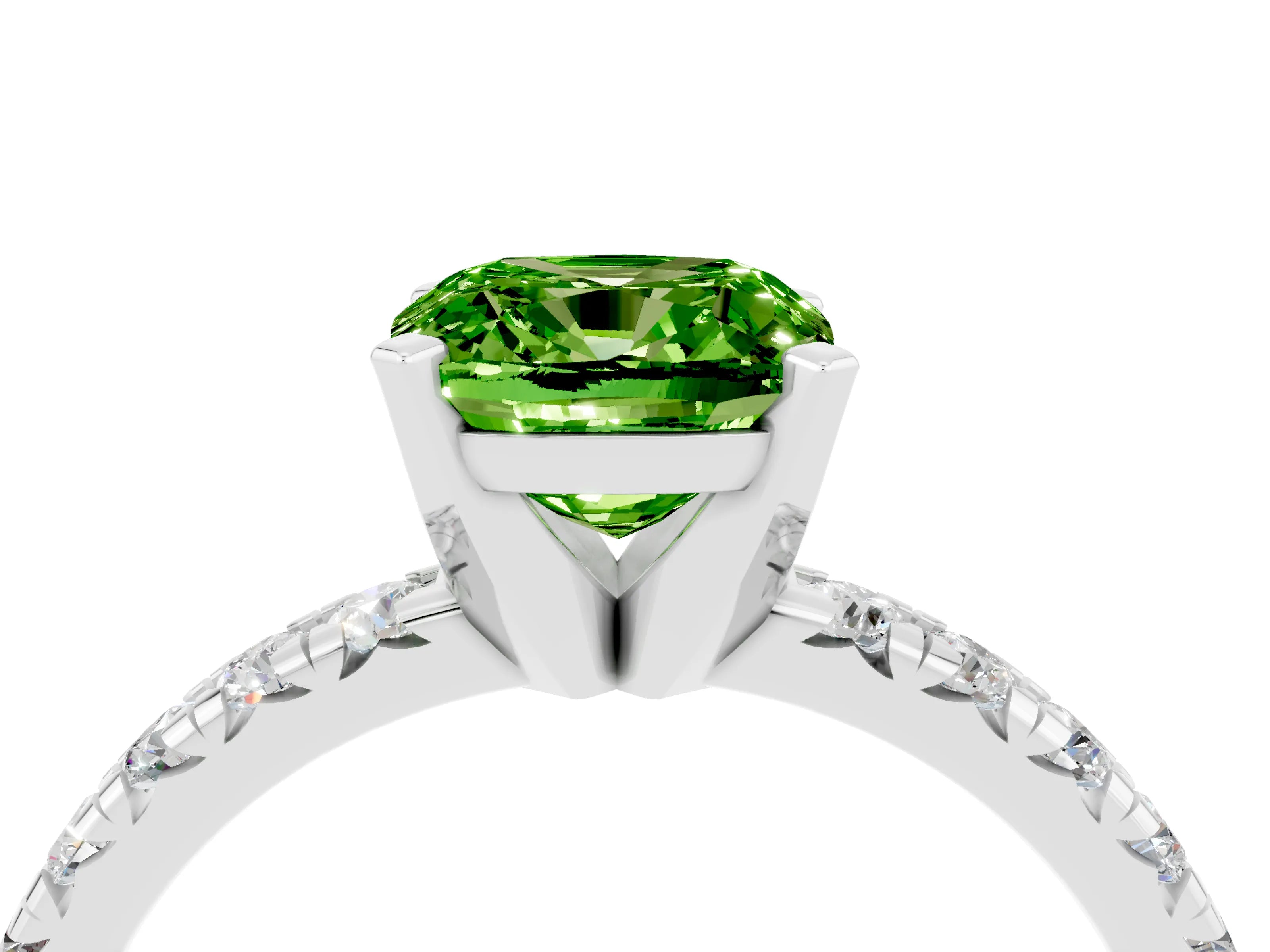 White gold Cushion Cut Solitaire Pave Diamond Engagement Ring with Four-Prong Setting_13