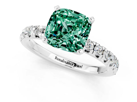 White gold Cushion Cut Solitaire Pave Diamond Engagement Ring with Four-Prong Setting_13