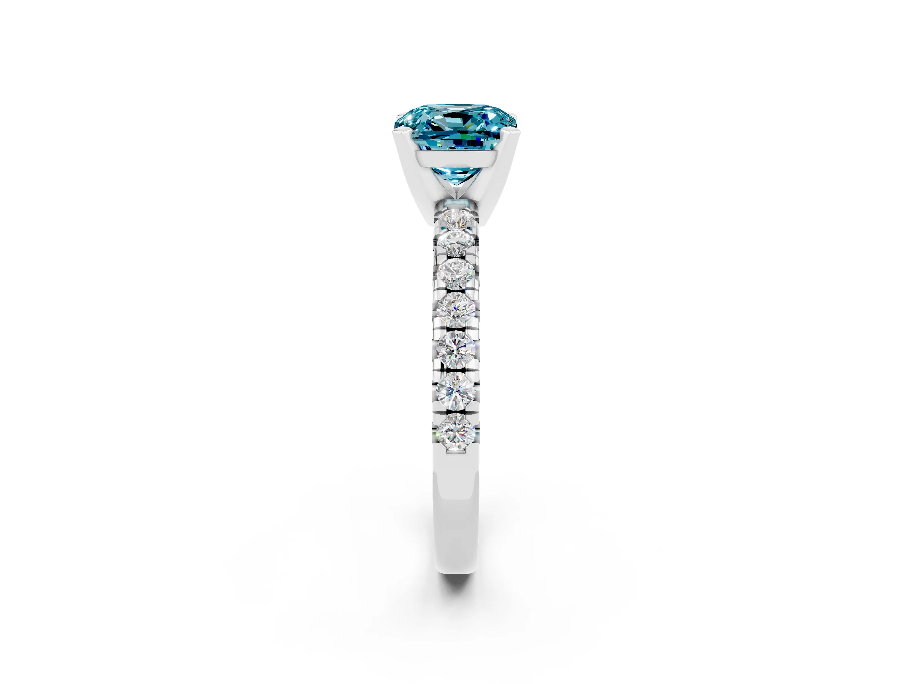 White gold Cushion Cut Solitaire Pave Diamond Engagement Ring with Four-Prong Setting_14