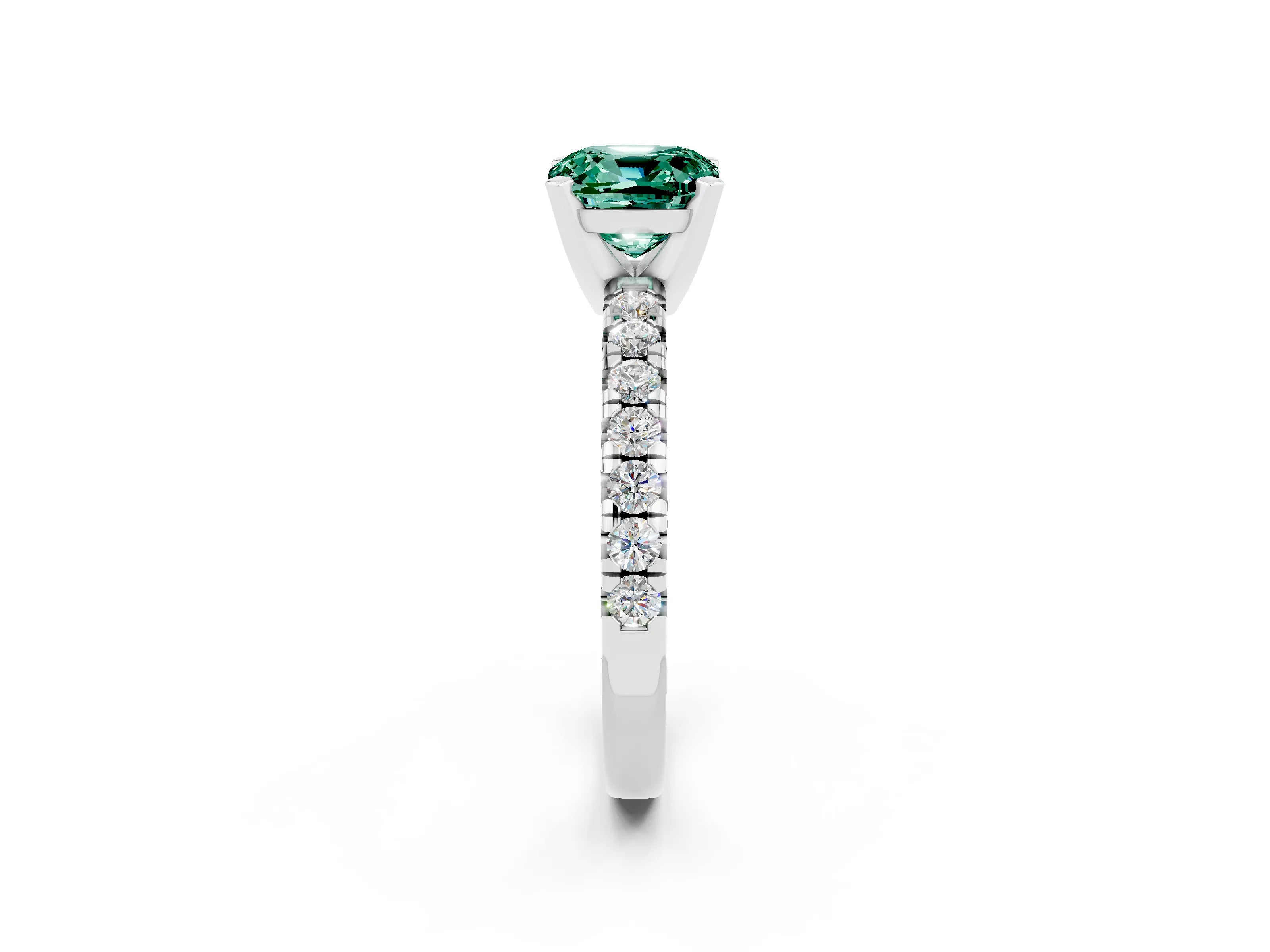 White gold Cushion Cut Solitaire Pave Diamond Engagement Ring with Four-Prong Setting_14