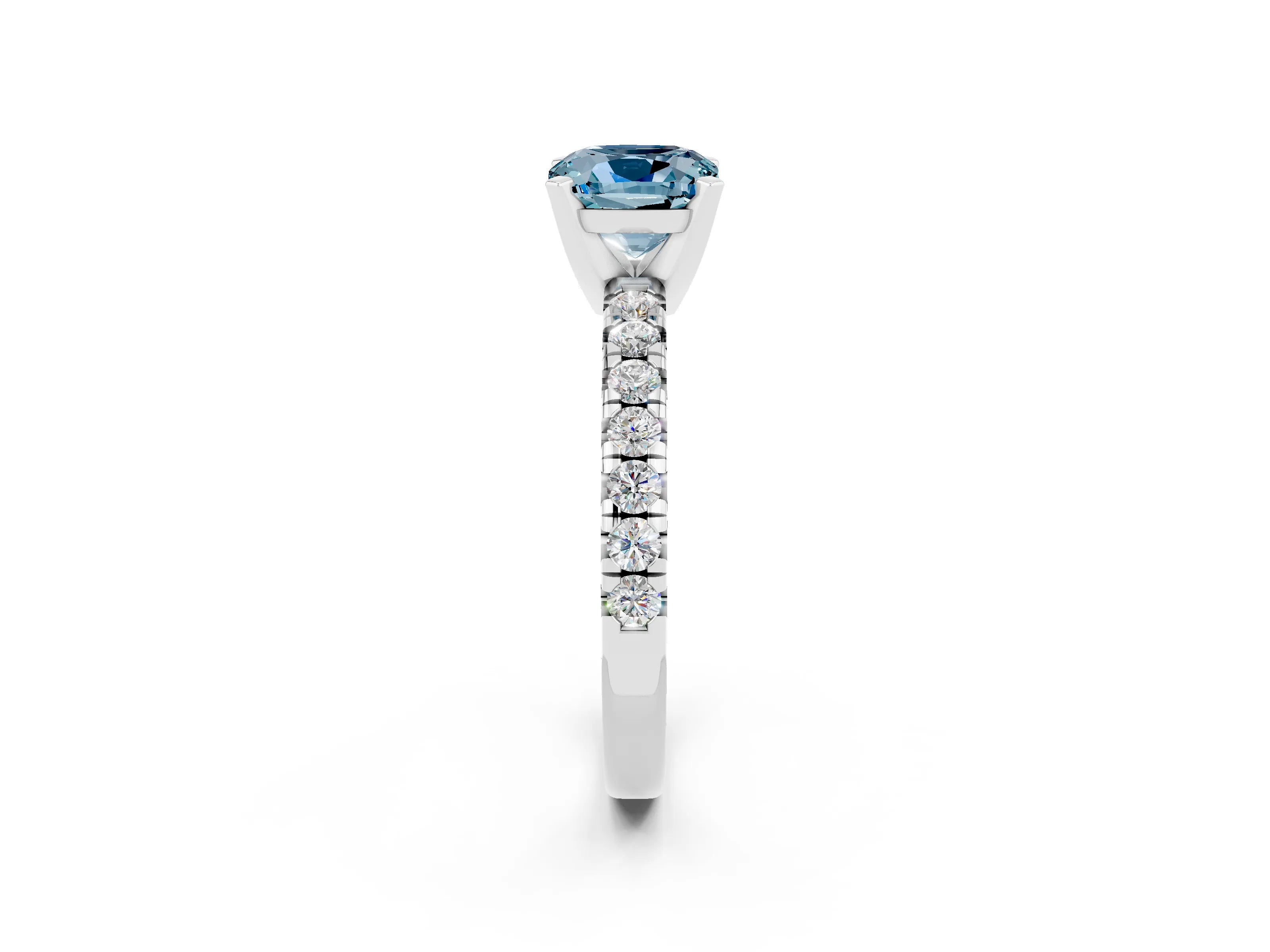 White gold Cushion Cut Solitaire Pave Diamond Engagement Ring with Four-Prong Setting_14