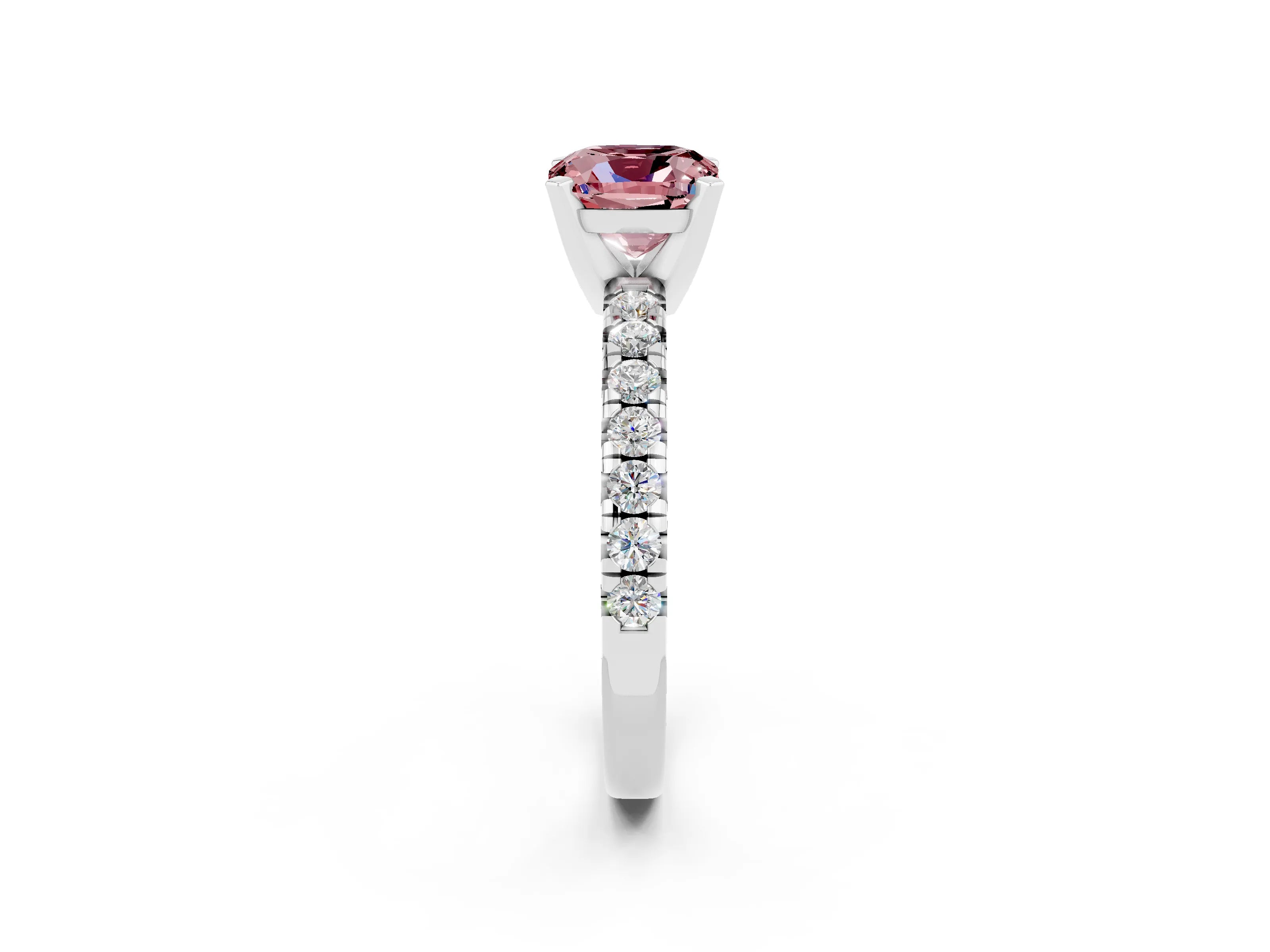 White gold Cushion Cut Solitaire Pave Diamond Engagement Ring with Four-Prong Setting_14
