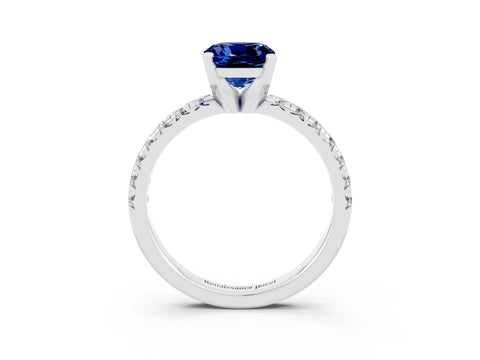 White gold Cushion Cut Solitaire Pave Diamond Engagement Ring with Four-Prong Setting_15