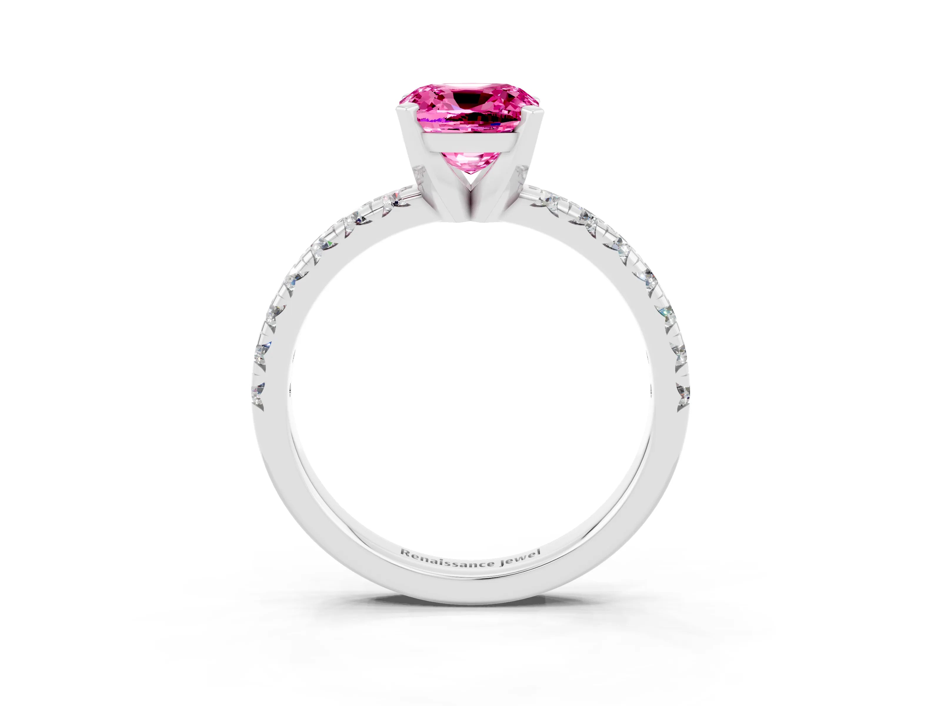 White gold Cushion Cut Solitaire Pave Diamond Engagement Ring with Four-Prong Setting_15
