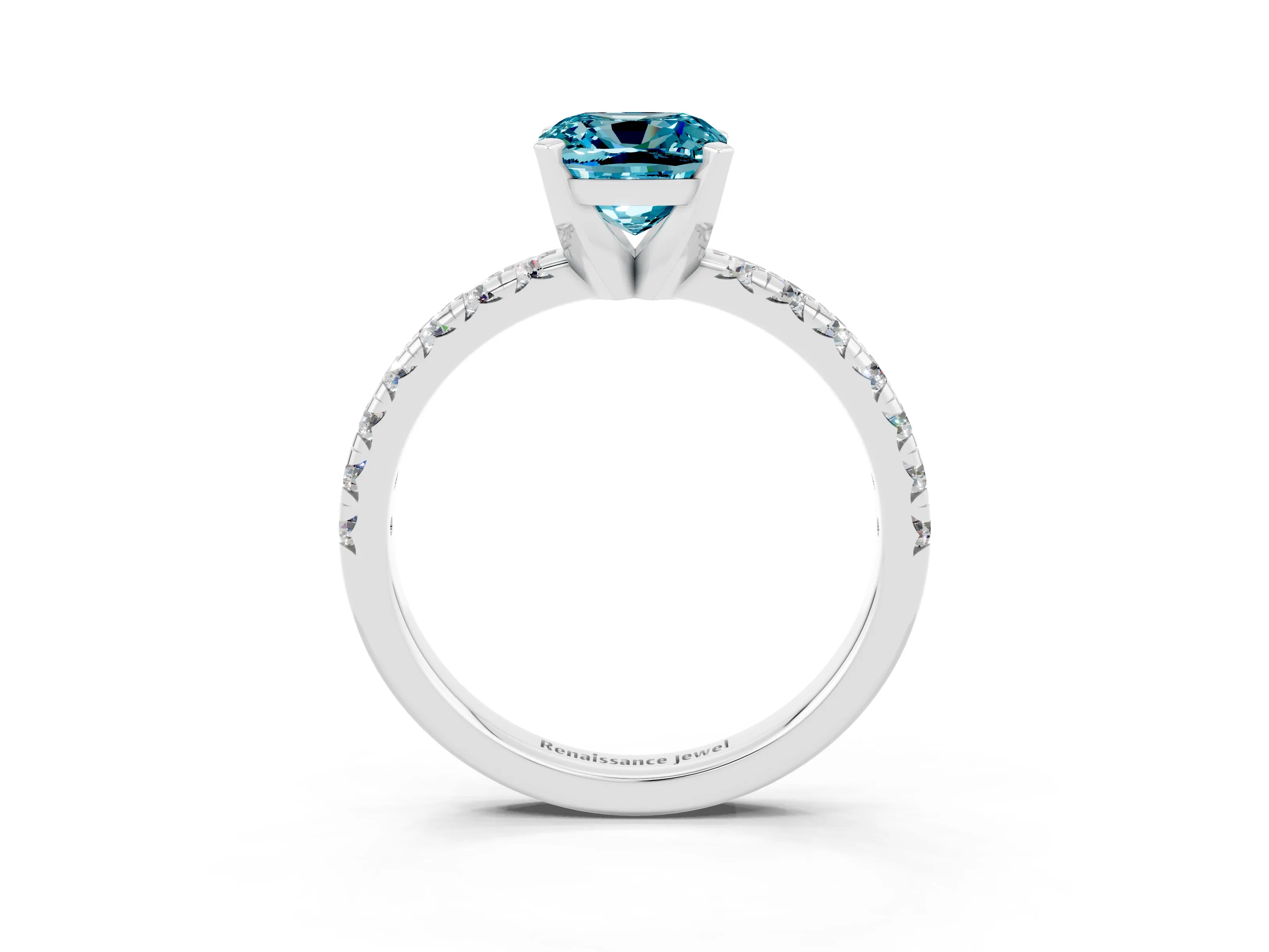 White gold Cushion Cut Solitaire Pave Diamond Engagement Ring with Four-Prong Setting_15