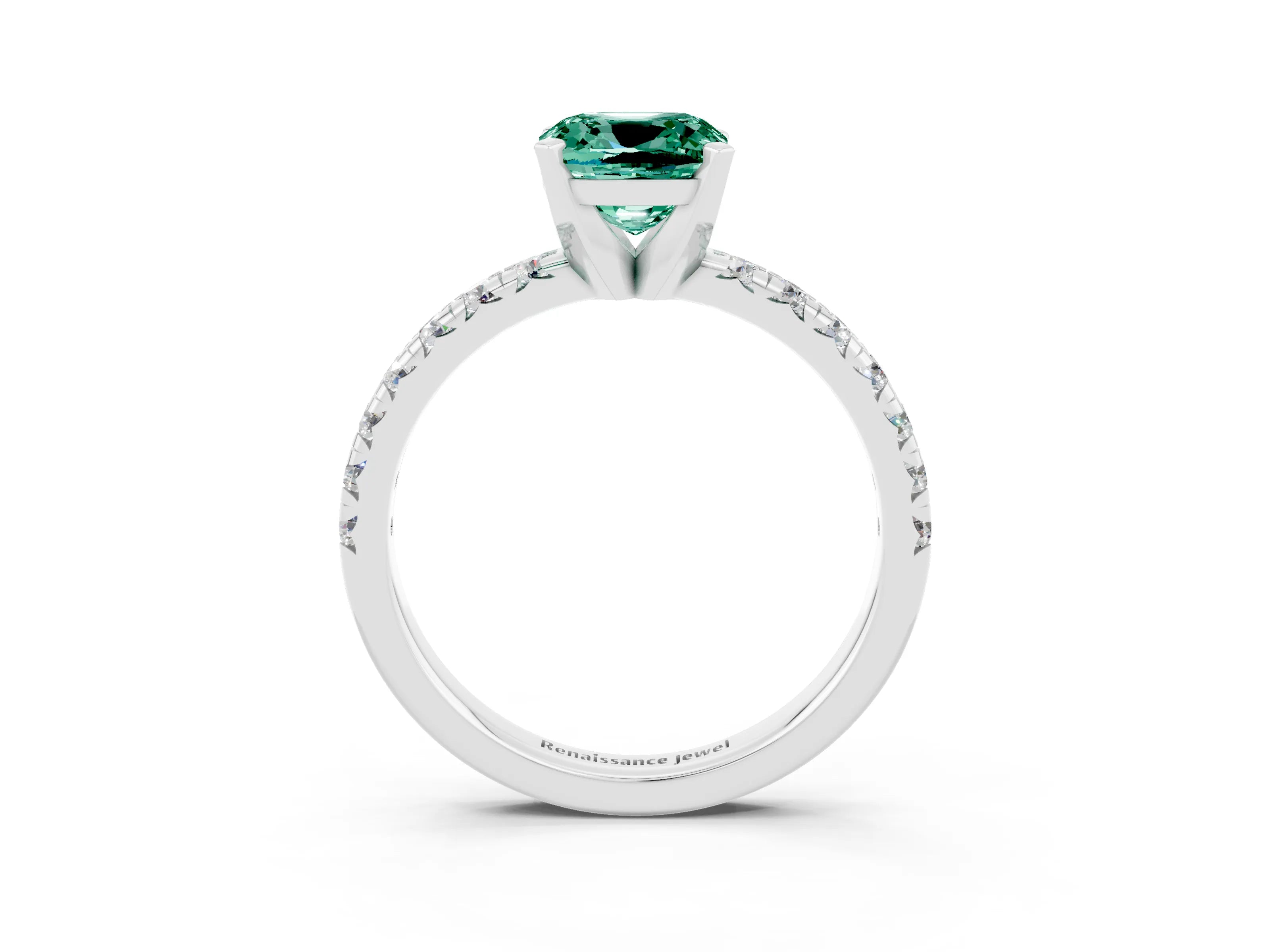 White gold Cushion Cut Solitaire Pave Diamond Engagement Ring with Four-Prong Setting_15