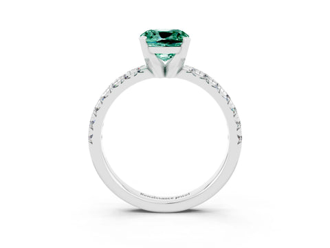 White gold Cushion Cut Solitaire Pave Diamond Engagement Ring with Four-Prong Setting_15