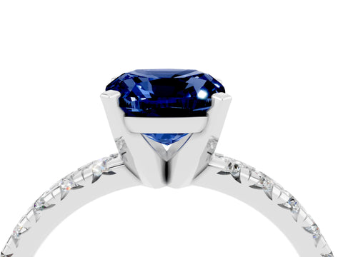 White gold Cushion Cut Solitaire Pave Diamond Engagement Ring with Four-Prong Setting_16