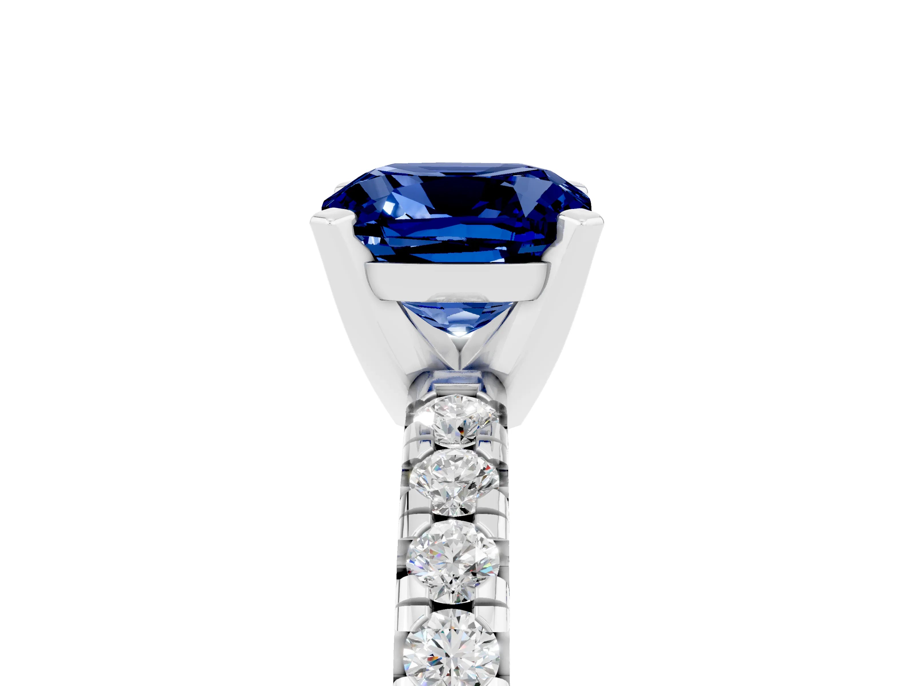 White gold Cushion Cut Solitaire Pave Diamond Engagement Ring with Four-Prong Setting_17
