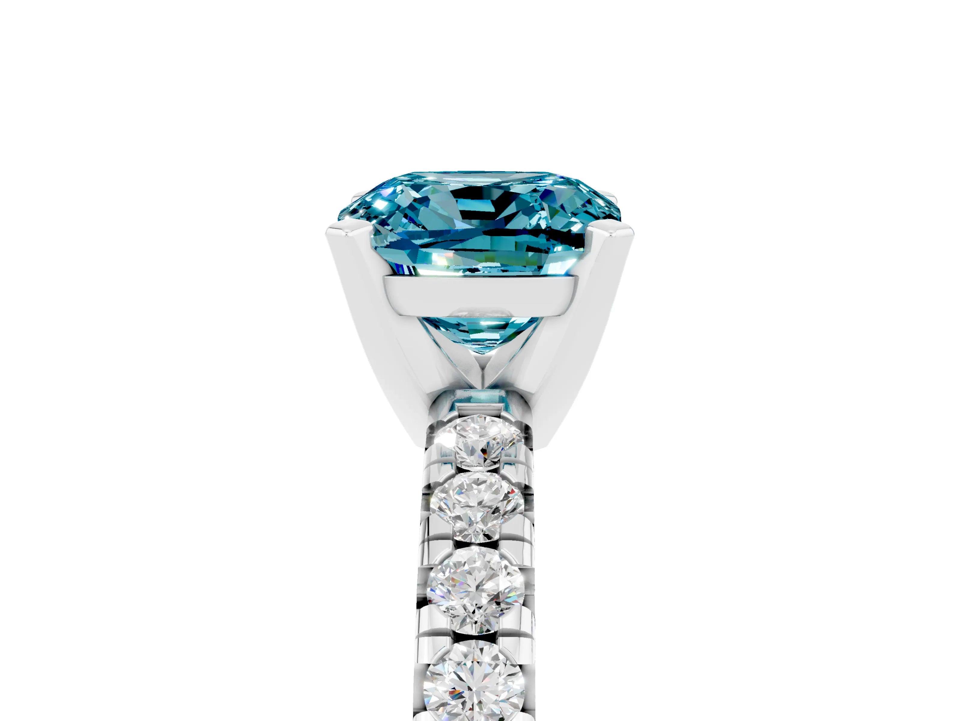 White gold Cushion Cut Solitaire Pave Diamond Engagement Ring with Four-Prong Setting_17
