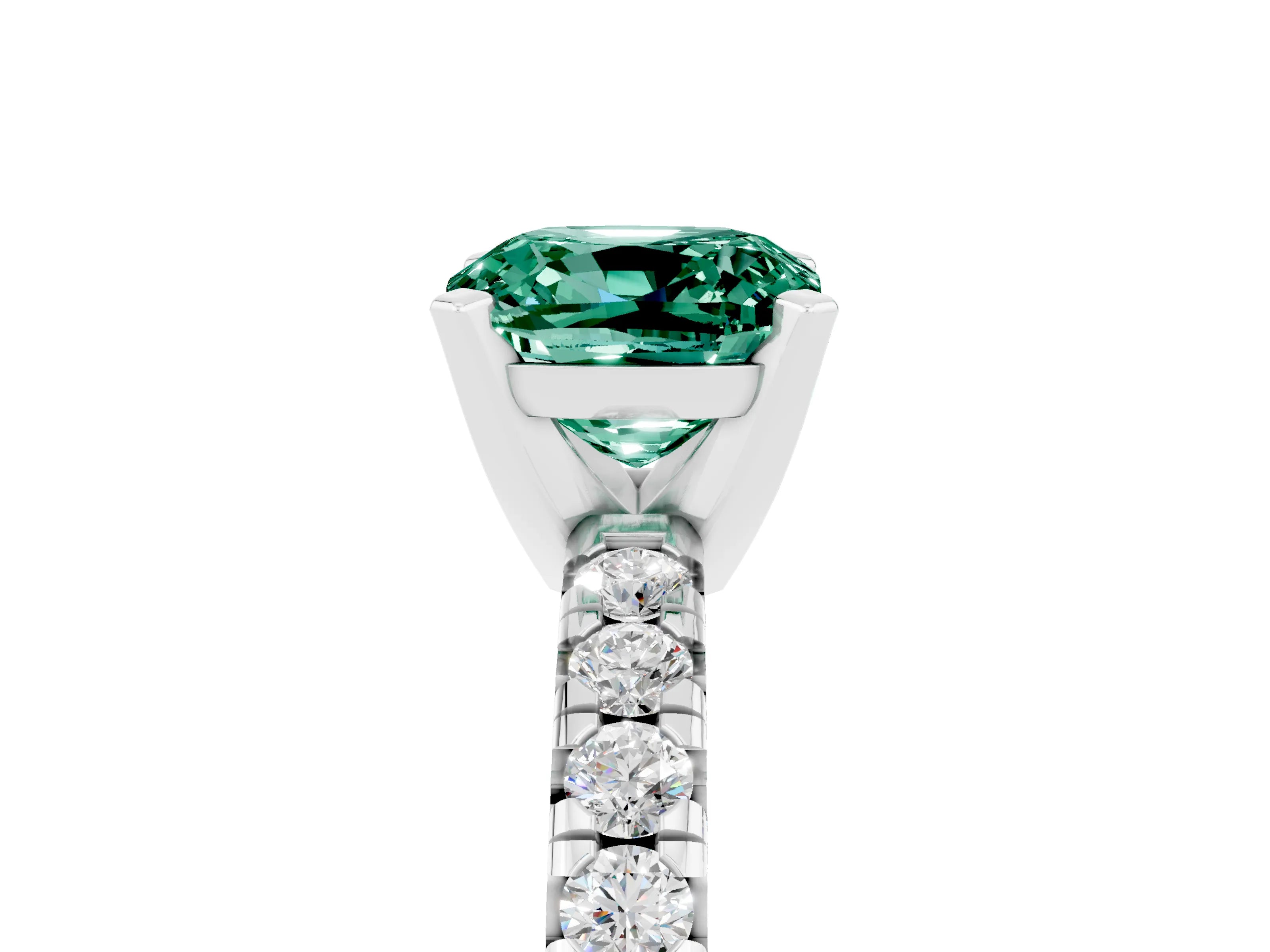 White gold Cushion Cut Solitaire Pave Diamond Engagement Ring with Four-Prong Setting_17