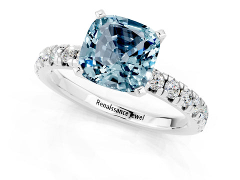 White gold Cushion Cut Solitaire Pave Diamond Engagement Ring with Four-Prong Setting_1