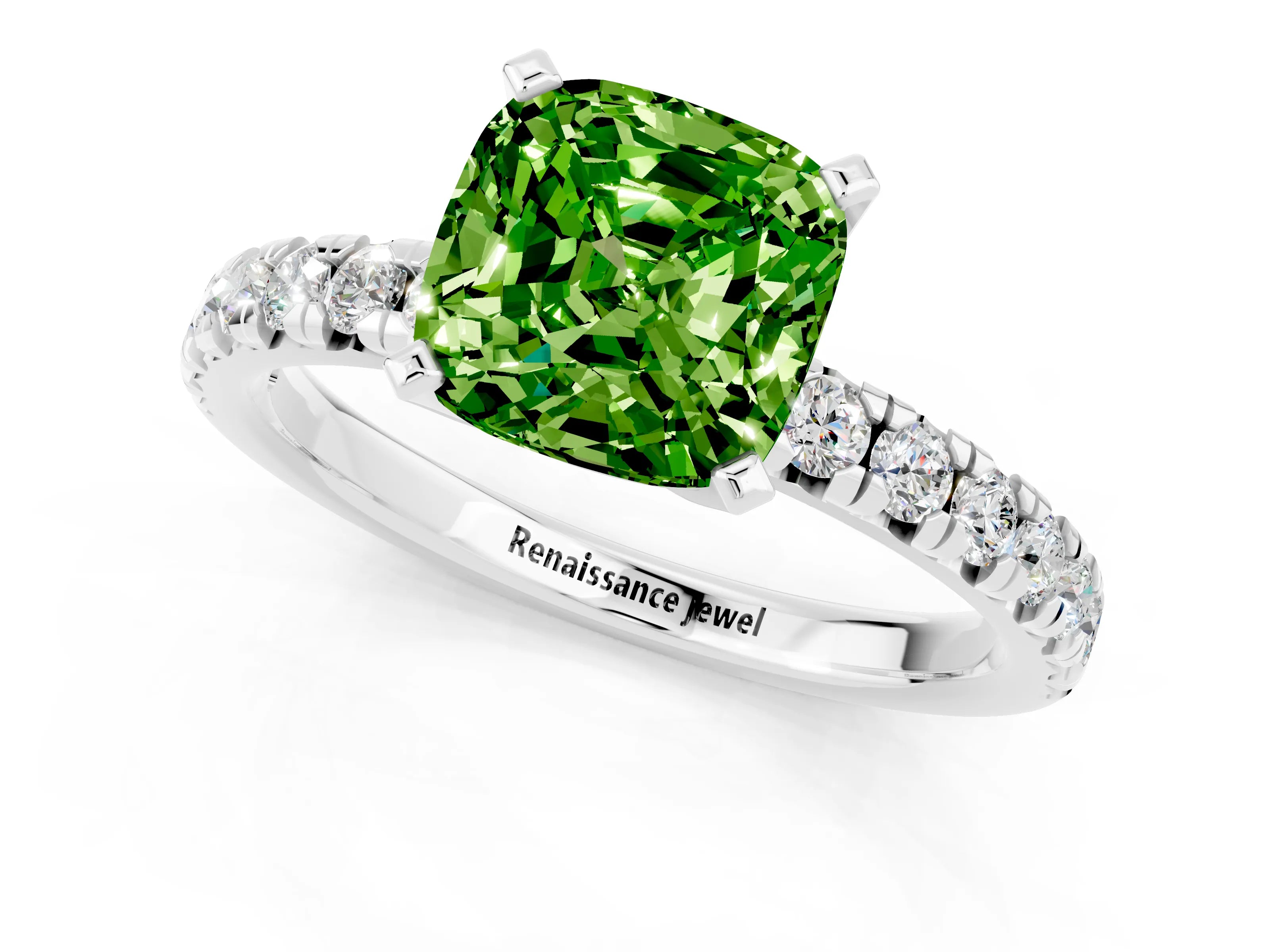 White gold Cushion Cut Solitaire Pave Diamond Engagement Ring with Four-Prong Setting_1