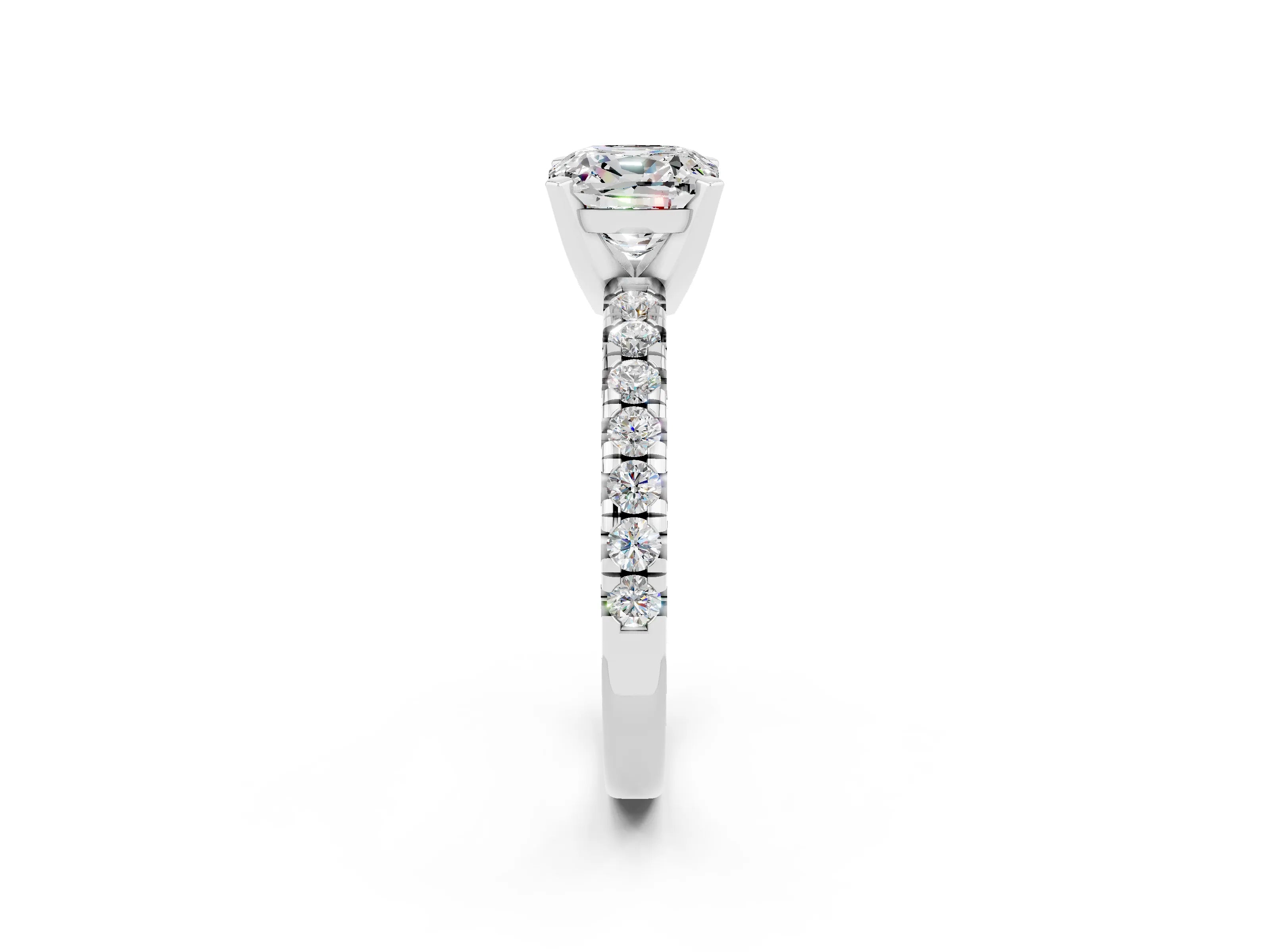 White gold Cushion Cut Solitaire Pave Diamond Engagement Ring with Four-Prong Setting_2
