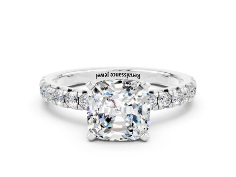 White gold Cushion Cut Solitaire Pave Diamond Engagement Ring with Four-Prong Setting_24