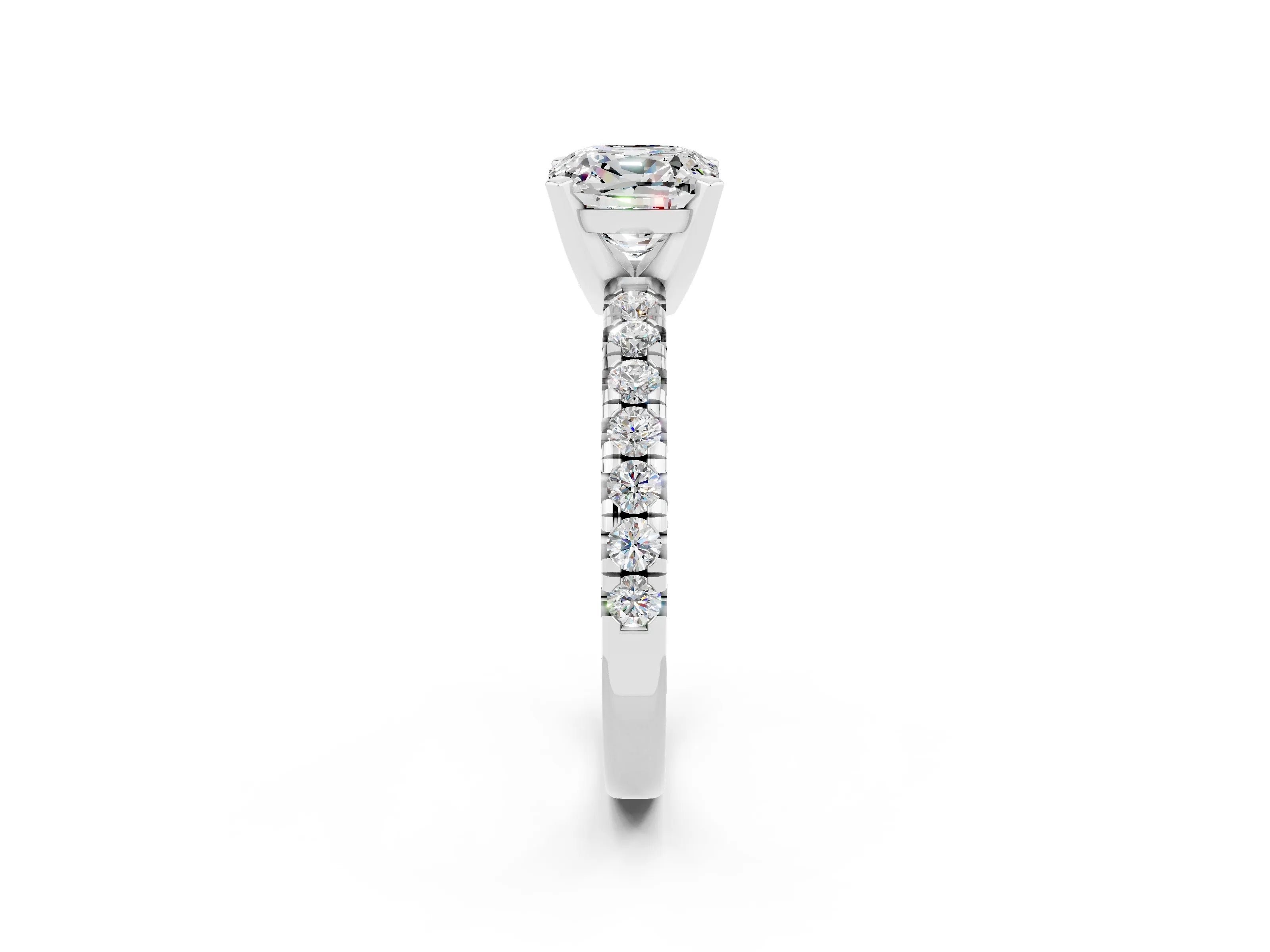 White gold Cushion Cut Solitaire Pave Diamond Engagement Ring with Four-Prong Setting_26