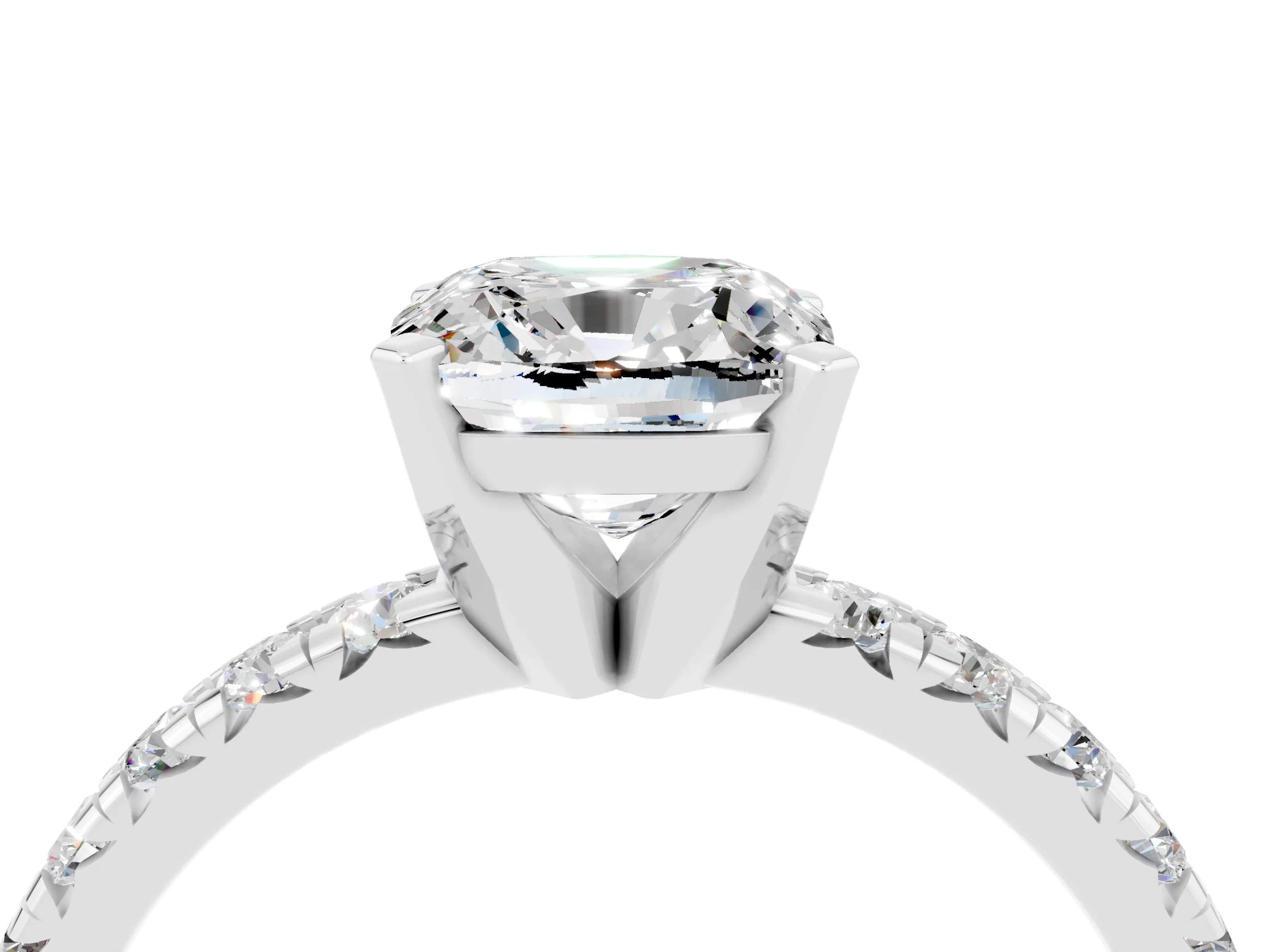 White gold Cushion Cut Solitaire Pave Diamond Engagement Ring with Four-Prong Setting_28