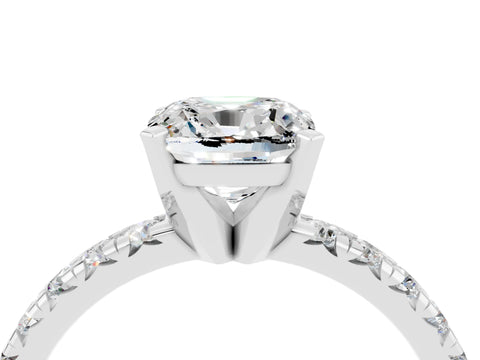 White gold Cushion Cut Solitaire Pave Diamond Engagement Ring with Four-Prong Setting_28