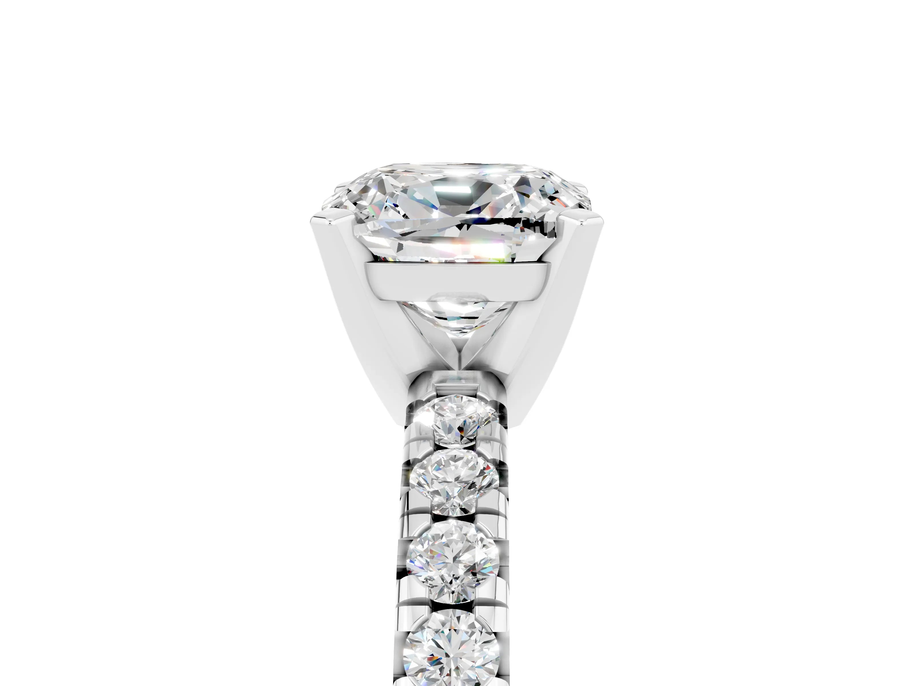White gold Cushion Cut Solitaire Pave Diamond Engagement Ring with Four-Prong Setting_29