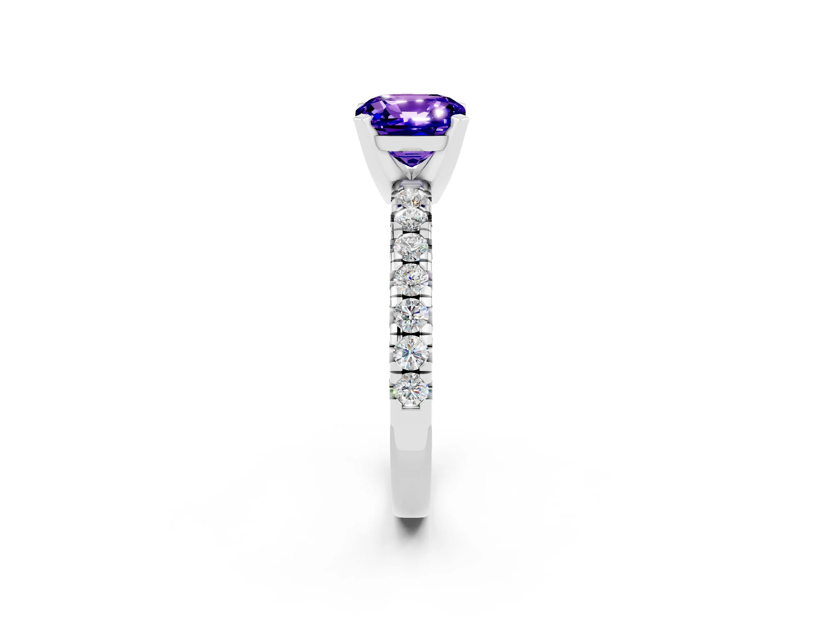 White gold Cushion Cut Solitaire Pave Diamond Engagement Ring with Four-Prong Setting_2