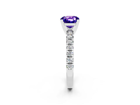 White gold Cushion Cut Solitaire Pave Diamond Engagement Ring with Four-Prong Setting_2