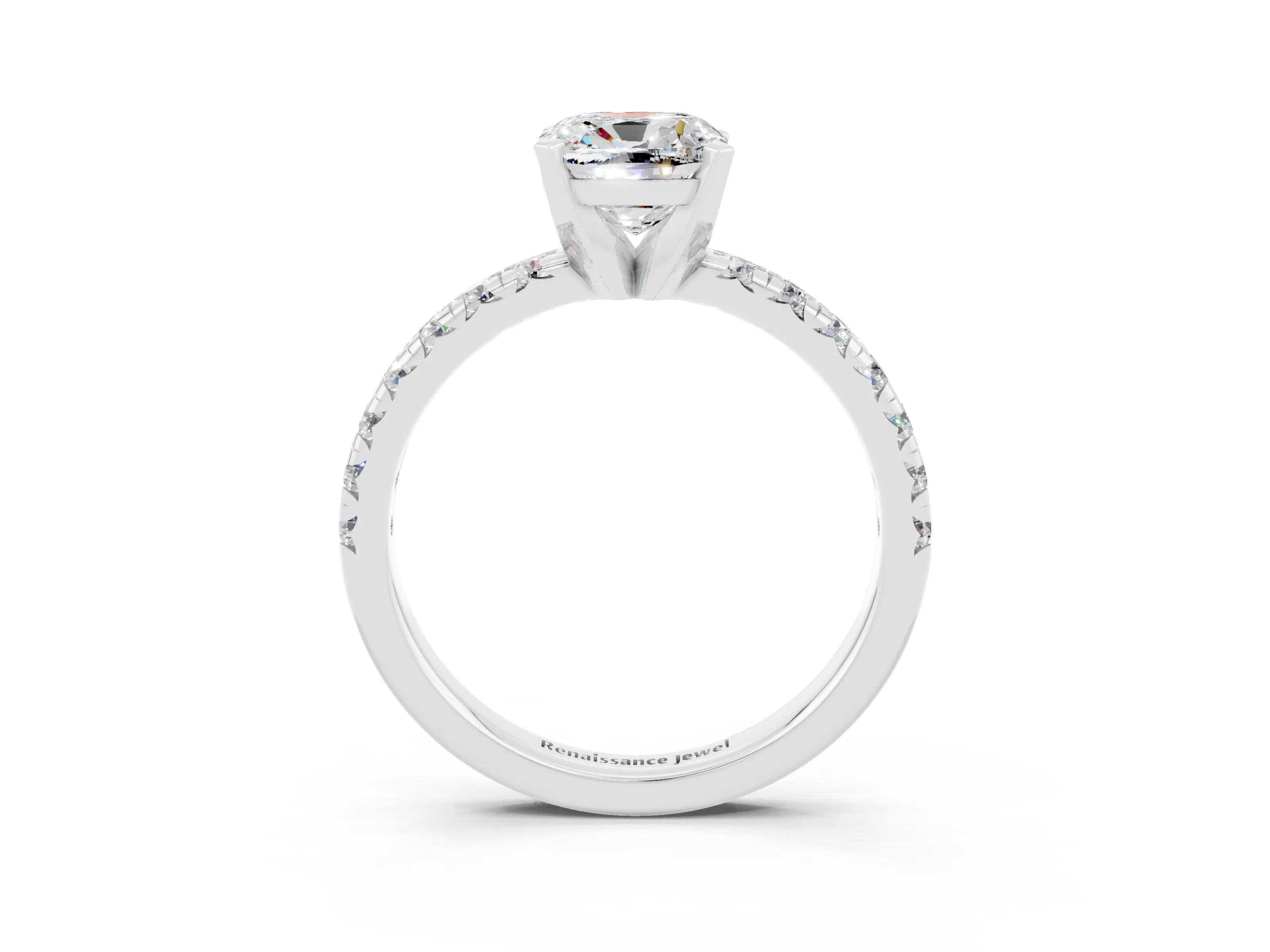 White gold Cushion Cut Solitaire Pave Diamond Engagement Ring with Four-Prong Setting_3