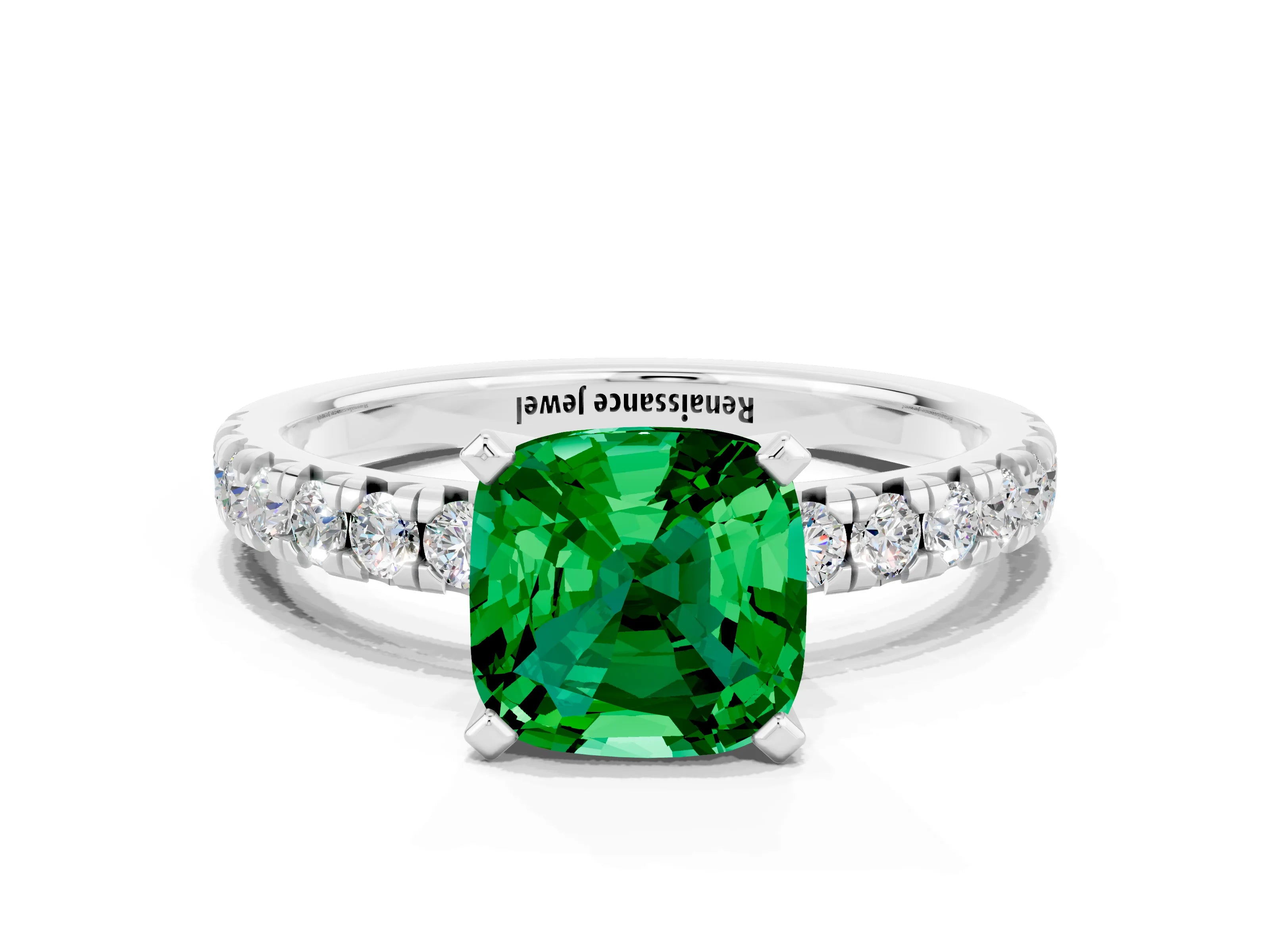 White gold Cushion Cut Solitaire Pave Diamond Engagement Ring with Four-Prong Setting_36