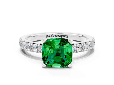 White gold Cushion Cut Solitaire Pave Diamond Engagement Ring with Four-Prong Setting_36