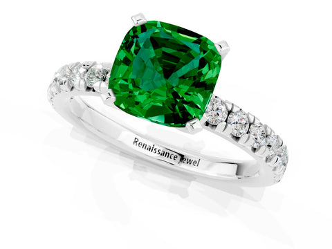 White gold Cushion Cut Solitaire Pave Diamond Engagement Ring with Four-Prong Setting_37