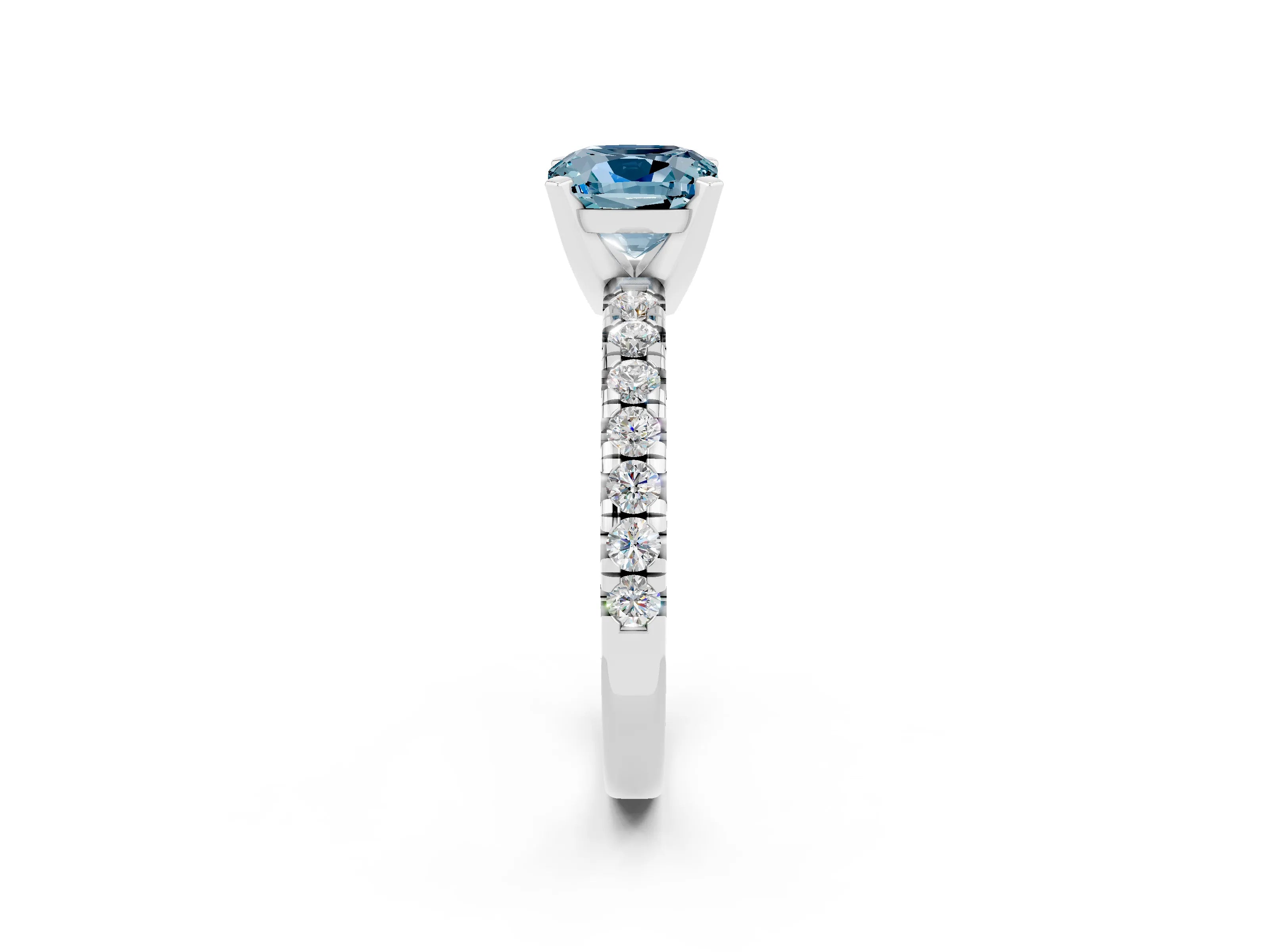 White gold Cushion Cut Solitaire Pave Diamond Engagement Ring with Four-Prong Setting_38