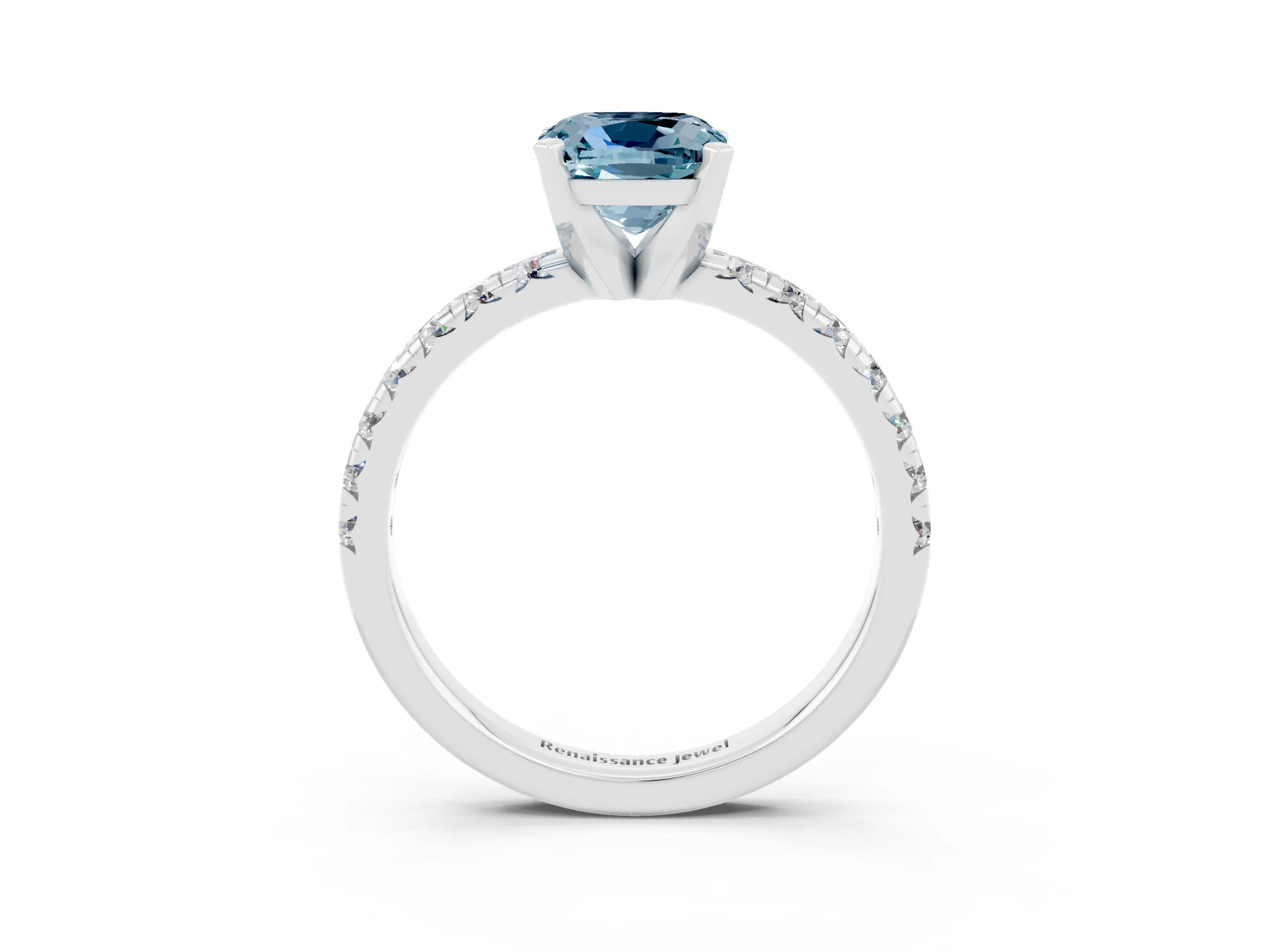 White gold Cushion Cut Solitaire Pave Diamond Engagement Ring with Four-Prong Setting_39