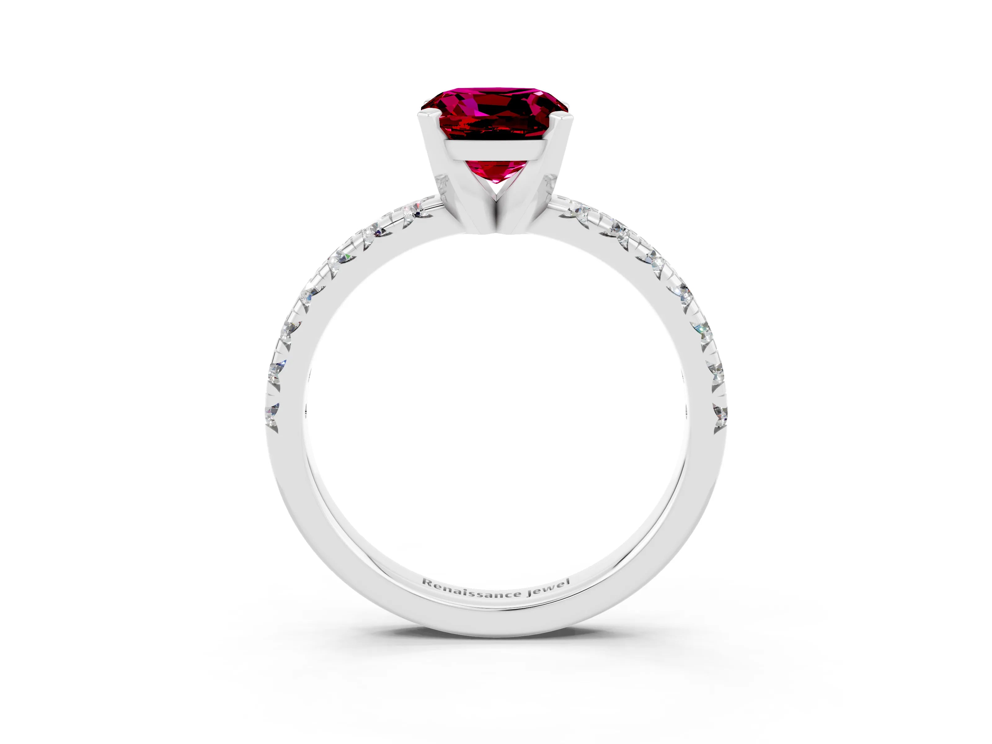 White gold Cushion Cut Solitaire Pave Diamond Engagement Ring with Four-Prong Setting_3
