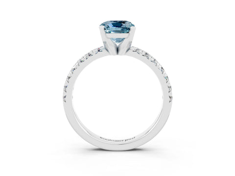 White gold Cushion Cut Solitaire Pave Diamond Engagement Ring with Four-Prong Setting_3