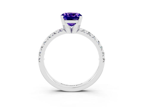 White gold Cushion Cut Solitaire Pave Diamond Engagement Ring with Four-Prong Setting_3