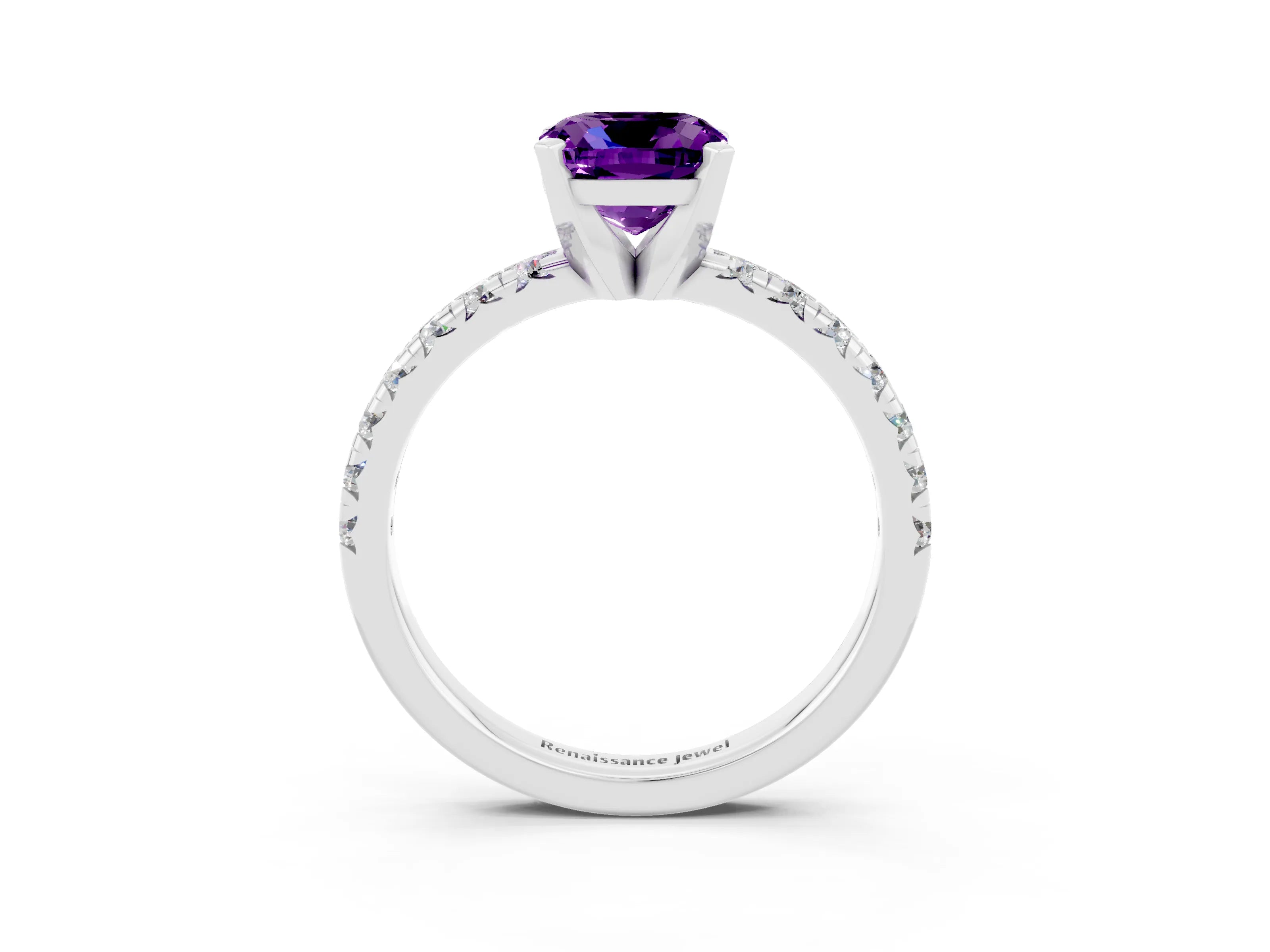 White gold Cushion Cut Solitaire Pave Diamond Engagement Ring with Four-Prong Setting_3