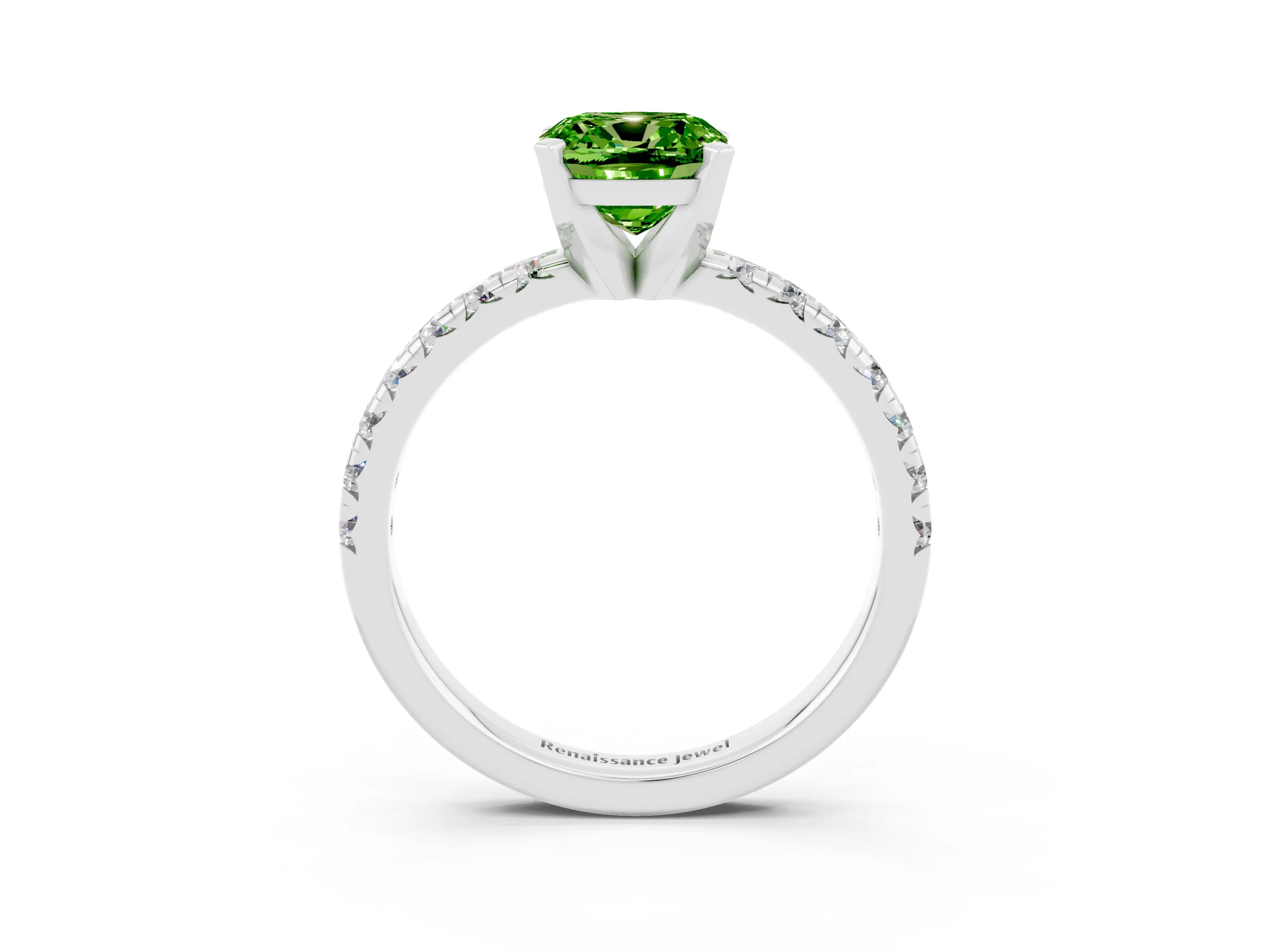 White gold Cushion Cut Solitaire Pave Diamond Engagement Ring with Four-Prong Setting_3