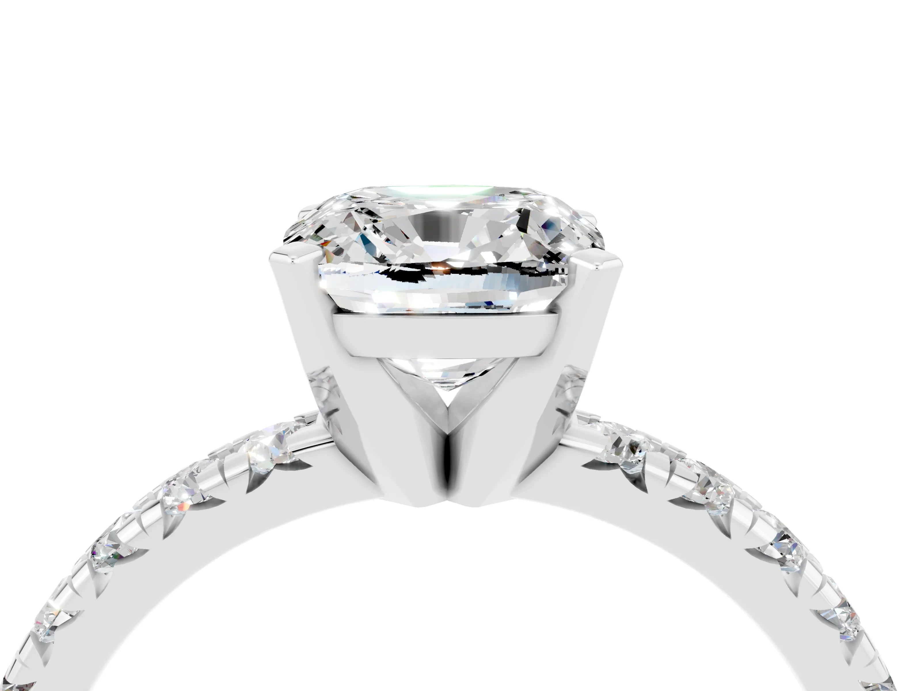 White gold Cushion Cut Solitaire Pave Diamond Engagement Ring with Four-Prong Setting_4