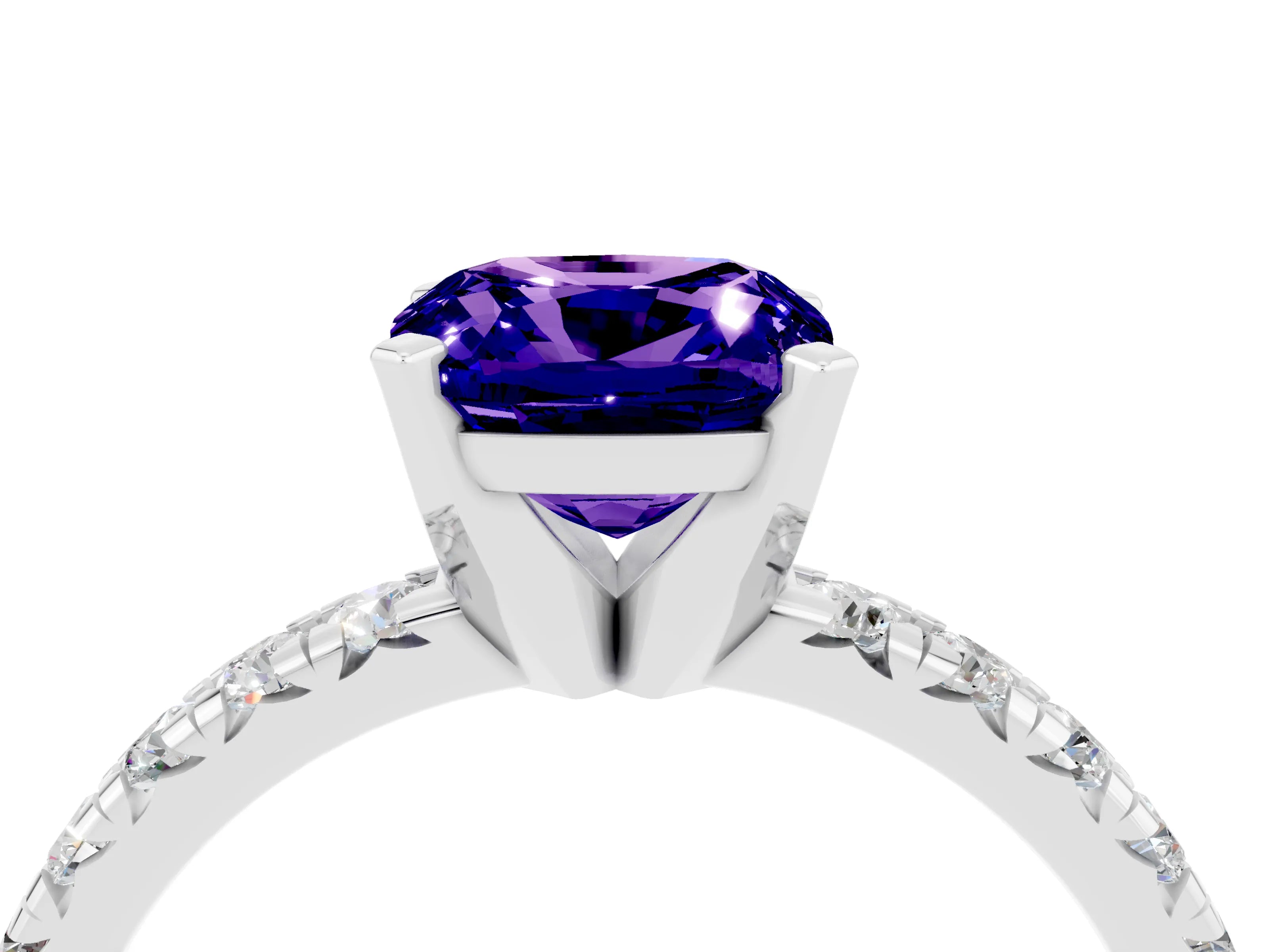White gold Cushion Cut Solitaire Pave Diamond Engagement Ring with Four-Prong Setting_4