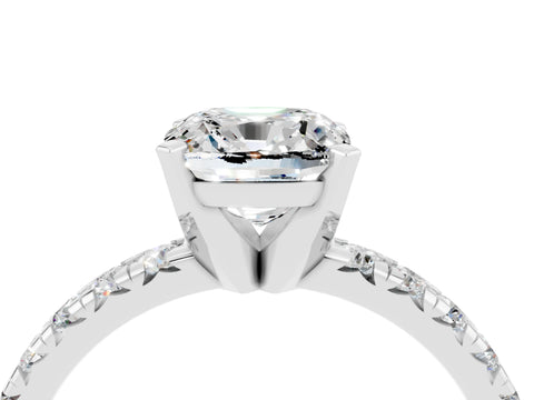 White gold Cushion Cut Solitaire Pave Diamond Engagement Ring with Four-Prong Setting_4