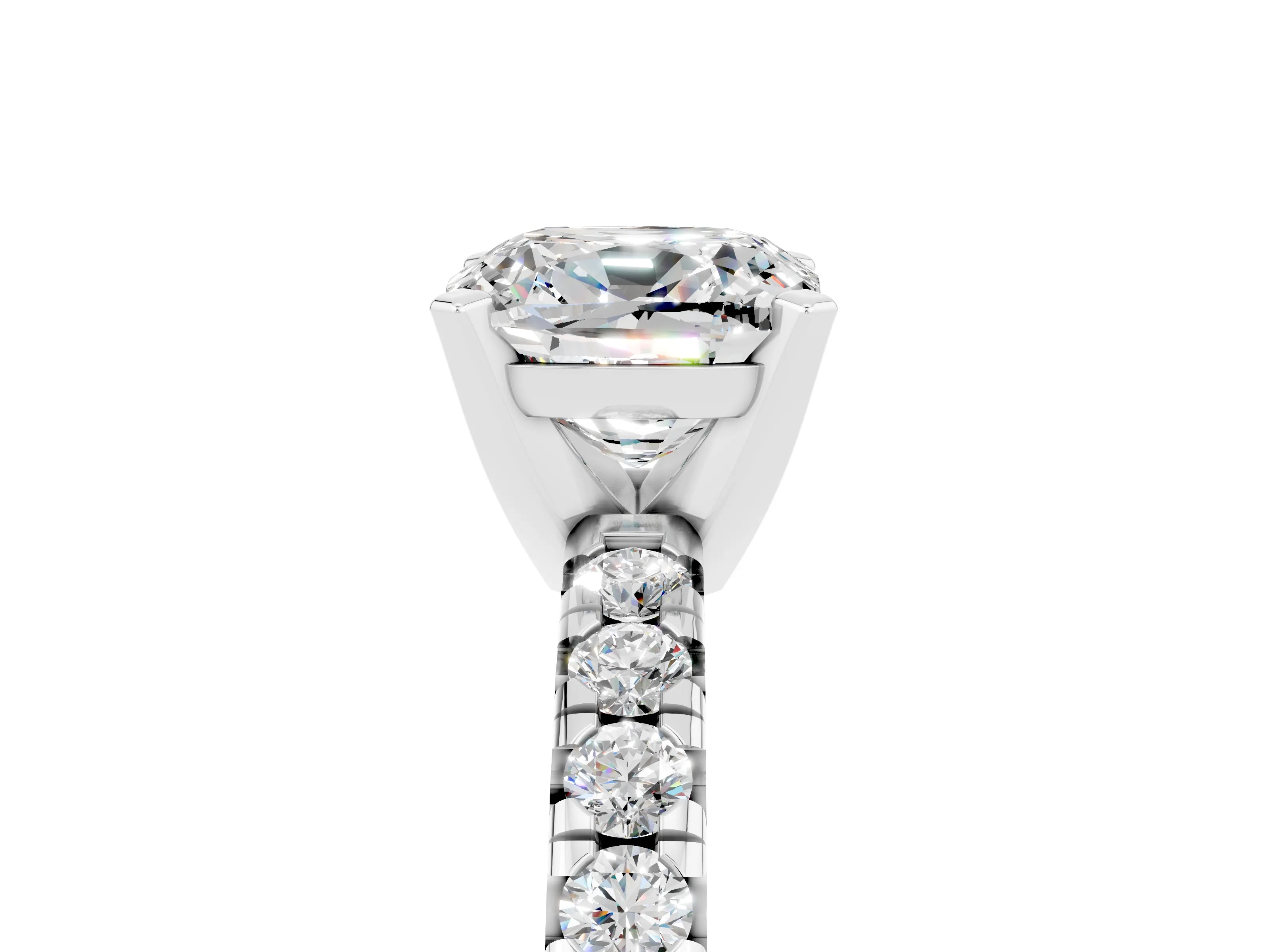 White gold Cushion Cut Solitaire Pave Diamond Engagement Ring with Four-Prong Setting_5