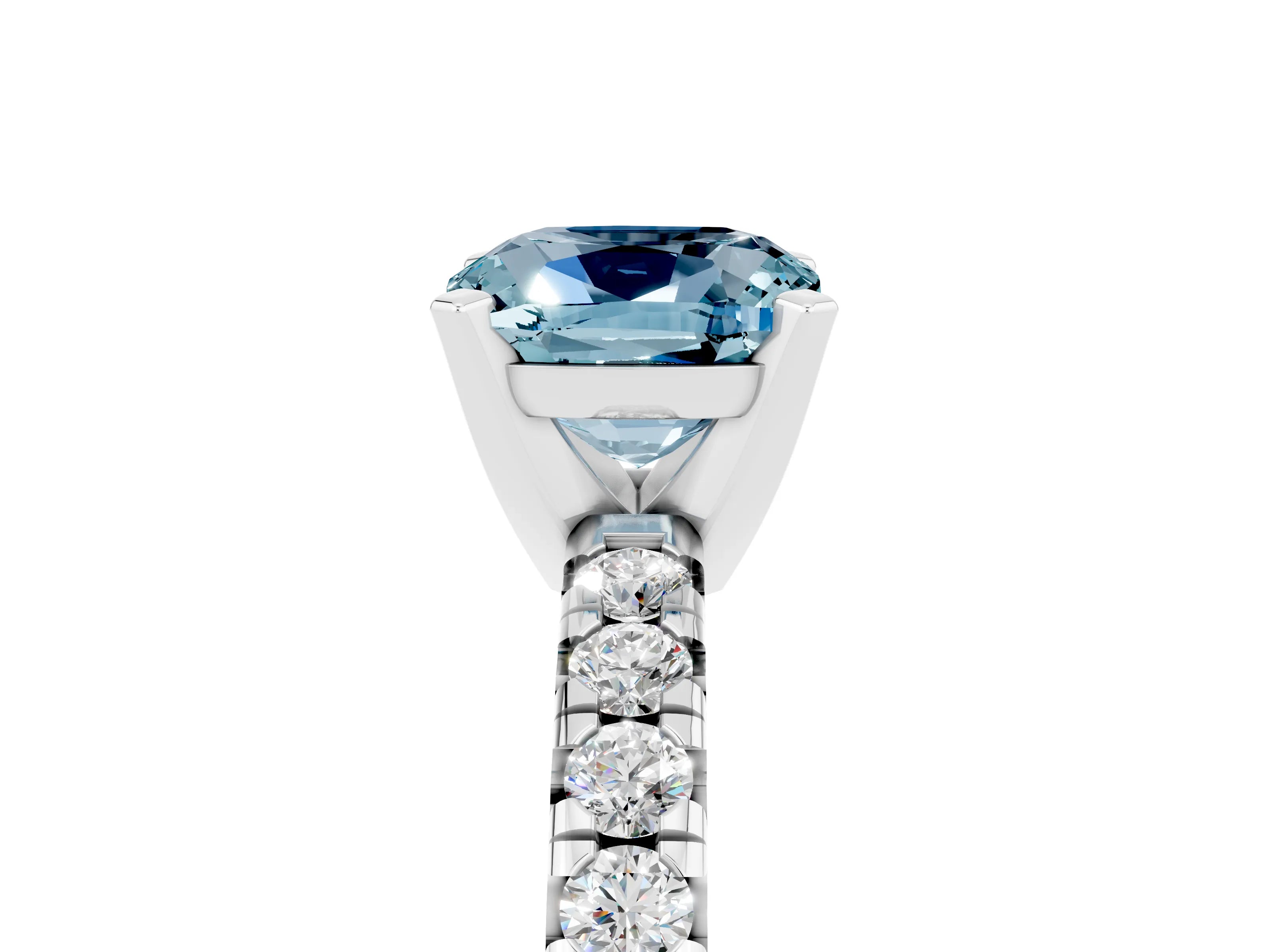 White gold Cushion Cut Solitaire Pave Diamond Engagement Ring with Four-Prong Setting_5