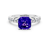 White gold Cushion Cut Solitaire Pave Diamond Engagement Ring with Four-Prong Setting