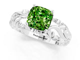 White gold Cushion Cut Solitaire Peridot Leaf-Inspired Vine Band Ring with Prong Setting_1
