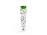 White gold Cushion Cut Solitaire Peridot Leaf-Inspired Vine Band Ring with Prong Setting_2