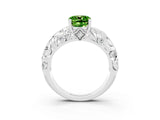 White gold Cushion Cut Solitaire Peridot Leaf-Inspired Vine Band Ring with Prong Setting_3