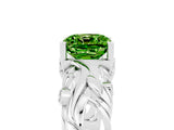 White gold Cushion Cut Solitaire Peridot Leaf-Inspired Vine Band Ring with Prong Setting_5