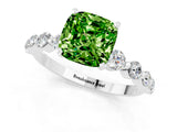 White gold Cushion Cut Solitaire Peridot Ring with Pave Band and Four-Prong Setting_1