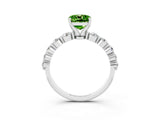 White gold Cushion Cut Solitaire Peridot Ring with Pave Band and Four-Prong Setting_3